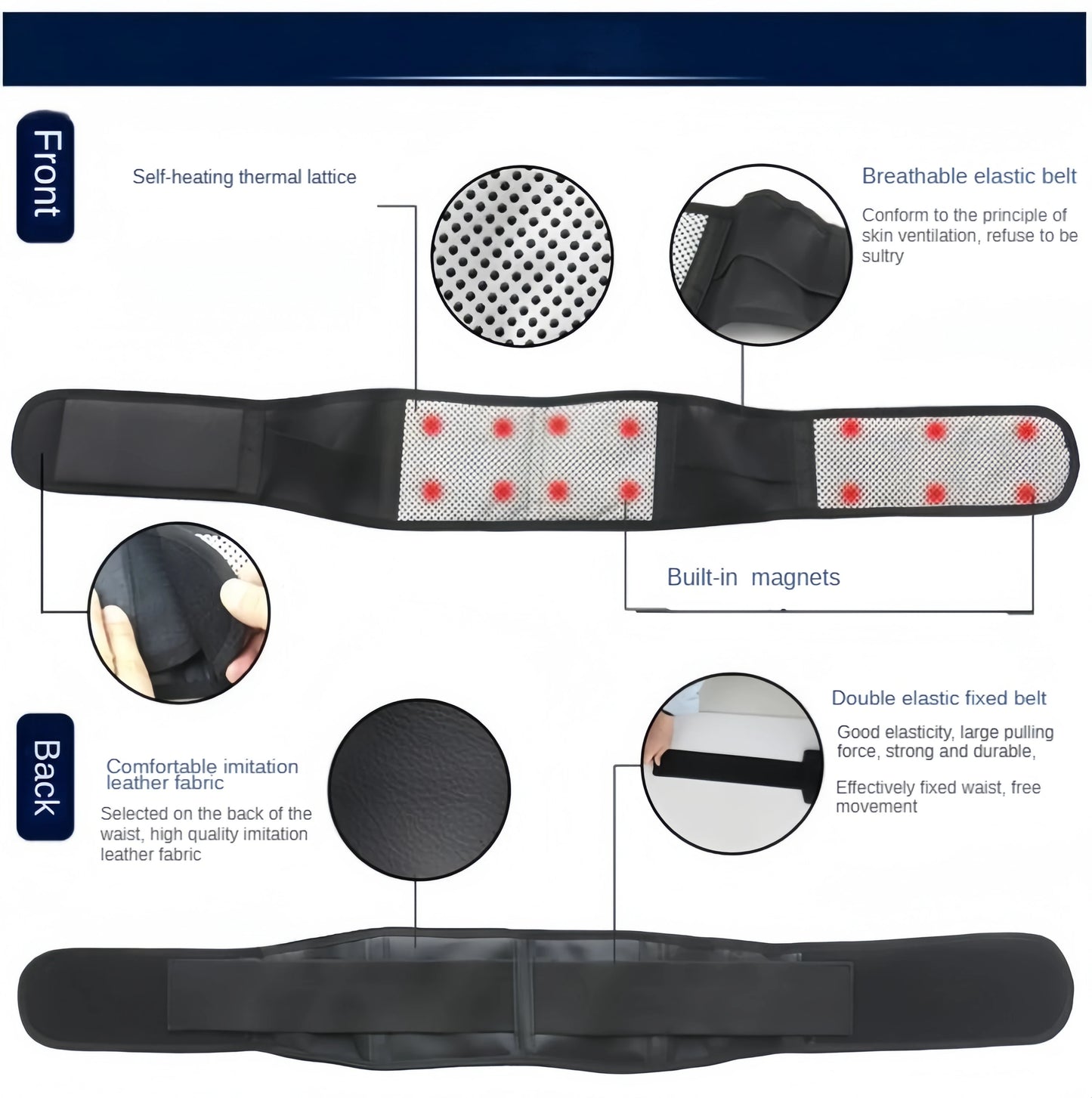 Adjustable Tourmaline Self-Heating Magnetic Therapy Waist Support Belt