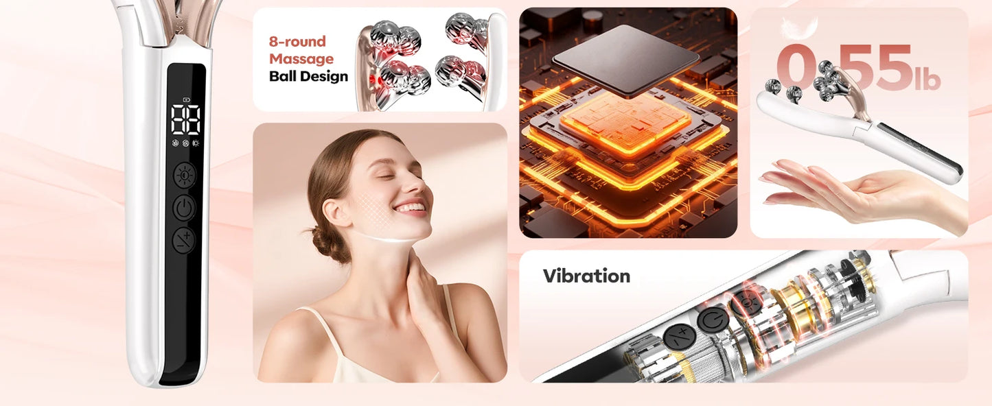 Upgraded Microcurrent Facial Slimming Massager Red-Light-Therapy-for-Face and Neck,Vibrating Facial Massager for Wrinkles